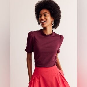 Boden Supersoft Frill Detail T Shirt in Deep Wisteria